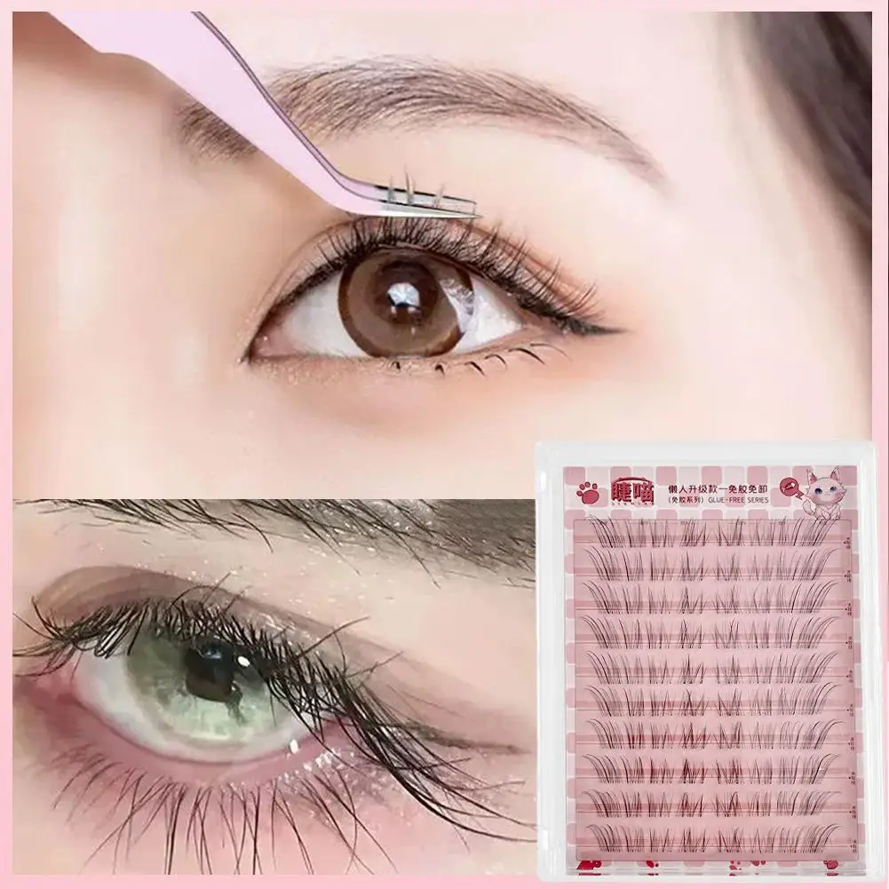 Pestañas de segmento autoadhesivas sin necesidad de pegamento, pestañas finas y ligeras con aspecto de zorro alado para estilo ídolo Natural, invisibles y transpirables
