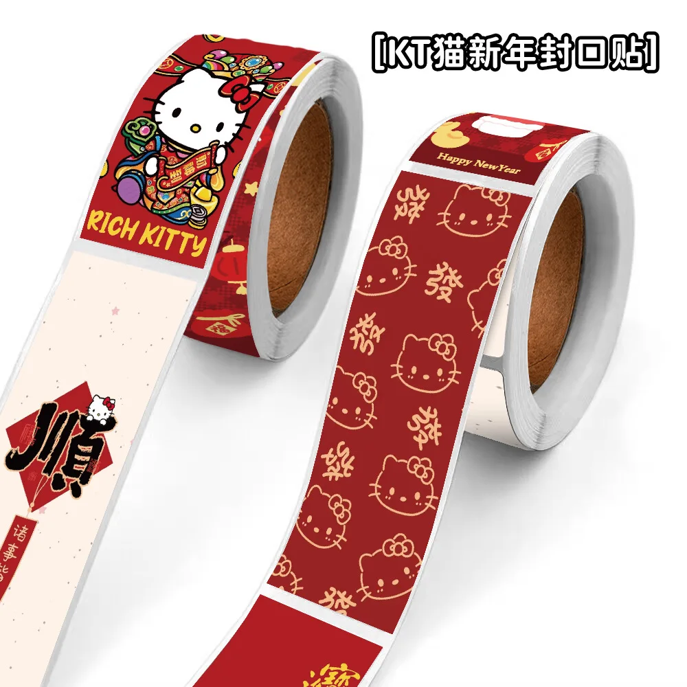 120 Pz/rotolo Hello Kitty Sanrio Adesivo Sigillante Stile Capodanno Rosso Benedizione Diario Rotolo Decalcomania FAI DA TE Bagagli Telefono Chitarra Giocattoli Per Bambini