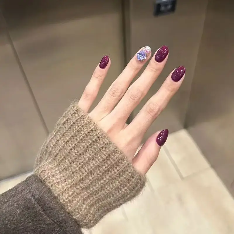 10 قطع اليدوية قصيرة البيضاوي الصحافة على الأظافر العنب الأرجواني حجر الراين تصميم الحلو كول الأظافر كاذبة يمكن ارتداؤها رسومات أظافر نصائح التوابل فتاة