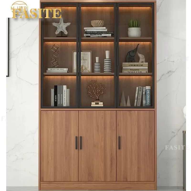 For Wall Bookcase Glass Door Cabinet Office Living Room Display Storage Study File Cabinet Modern Furniture Home Organization