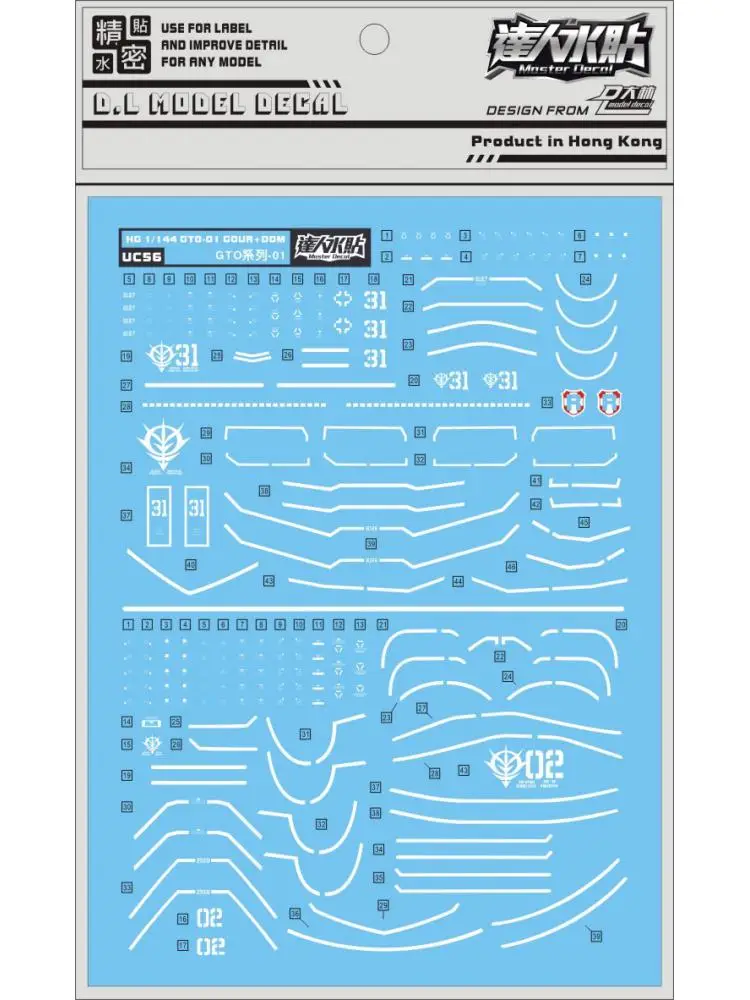 for HG 1/144 HG YMS-07B-0 Prototype Gouf Tactical Demonstrator & YMS-08B Dom Test Type ver the Origin D.L Model Water Decal UC56