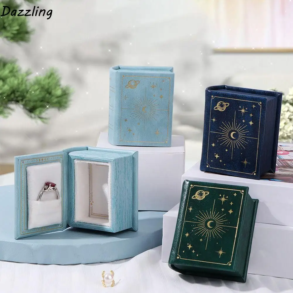 المكرر الإبداعية كتاب شكل صندوق خاتم المخملية الوجه غطاء خاتم الخطوبة أقراط صندوق تخزين الأقراط تغليف المجوهرات هدية صندوق