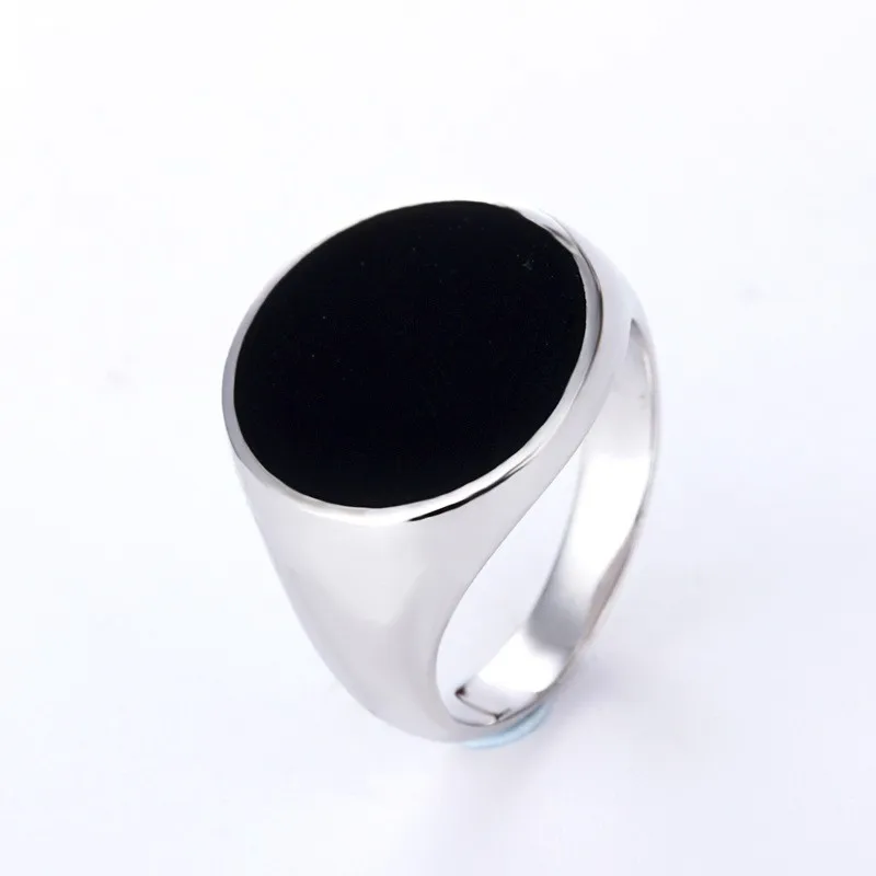 Genuine S925 Sterling Silver Ring for Men Women New Fashion Round Black Cystal Glue Pure Argentum Simple Punk Jewelry