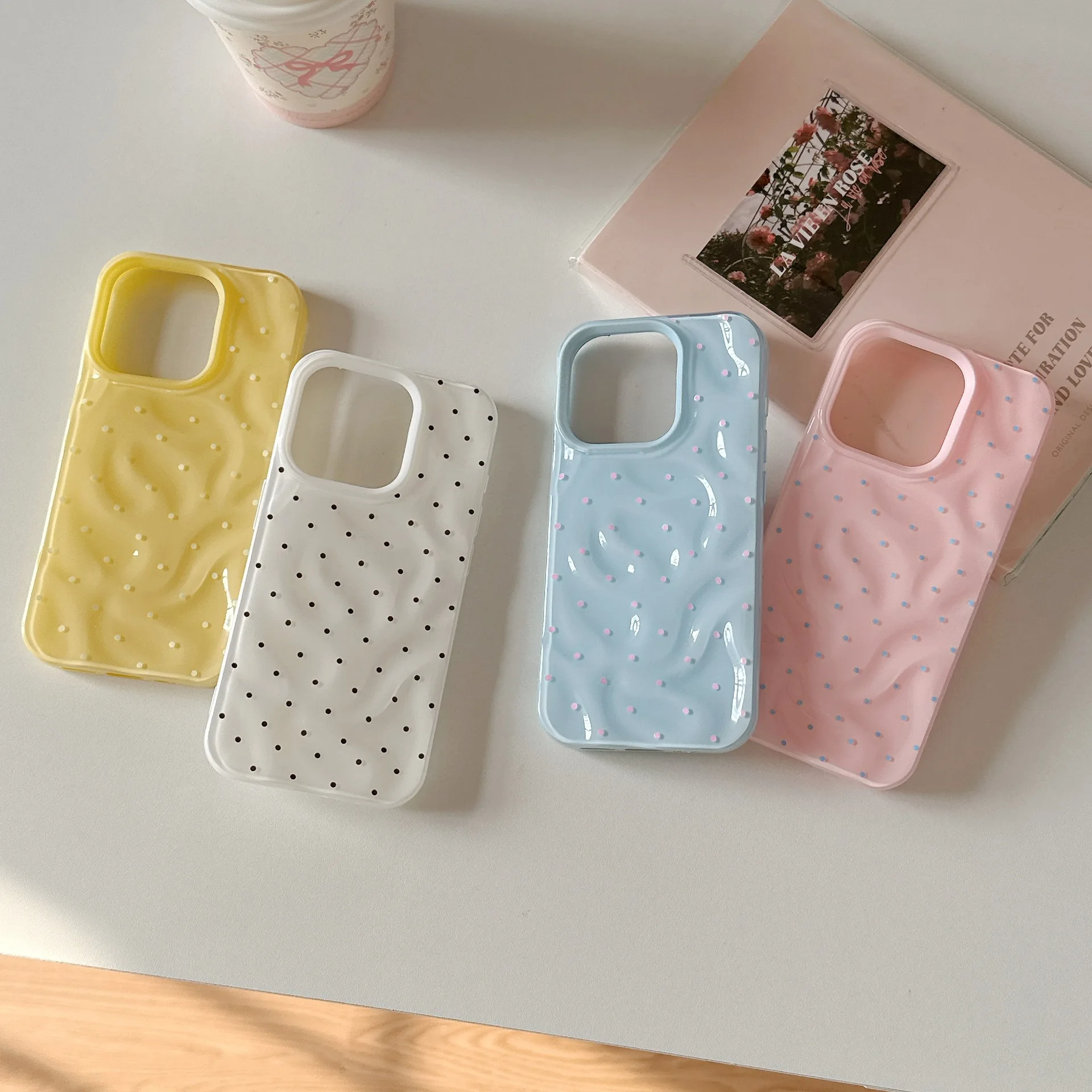 Funda de teléfono transparente con lunares rosas para iPhone 16 15 14 13 Pro Max, bonita funda de teléfono coreana a prueba de golpes para regalo de niña