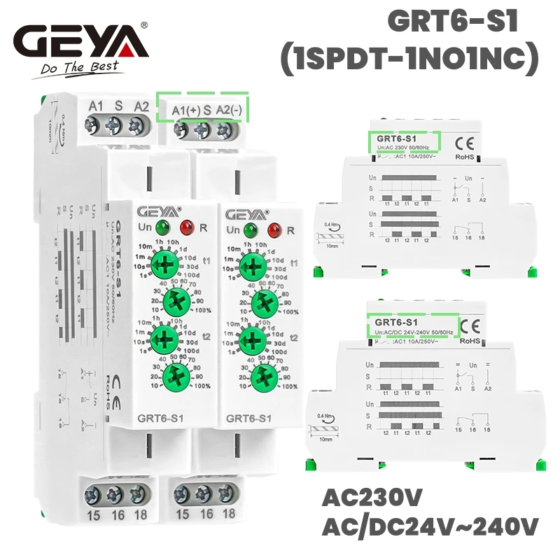 GEYA GRT6-S Cycle Time Delay Relay AC/DC24V-240V Asymmetric Relay SPDT 220V 10A Electronic Repeat Relay - Image 2