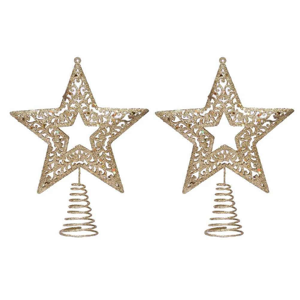 

2Pcs Christmas Tree Topper Star Wrought Iron Five pointed nament Decorations for Home Party Xmas Festive Atmosphere