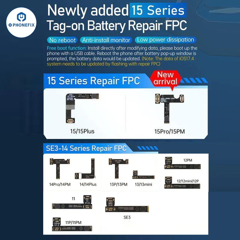 Cable flexible reparación batería jc JCID V1SE V1S PRO Etiqueta batería en cable flexible para iPhone Advertencia batería Reparación estado Batería no genuina Lectura y escritura Advertencia estado Error al eliminar