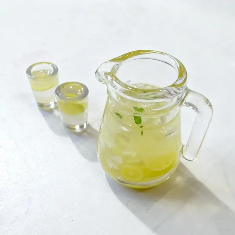 Ensemble de boissons au thé au citron glacé, collations miniatures pour meubles de maison de poupée, 3/4 pièces, 7.