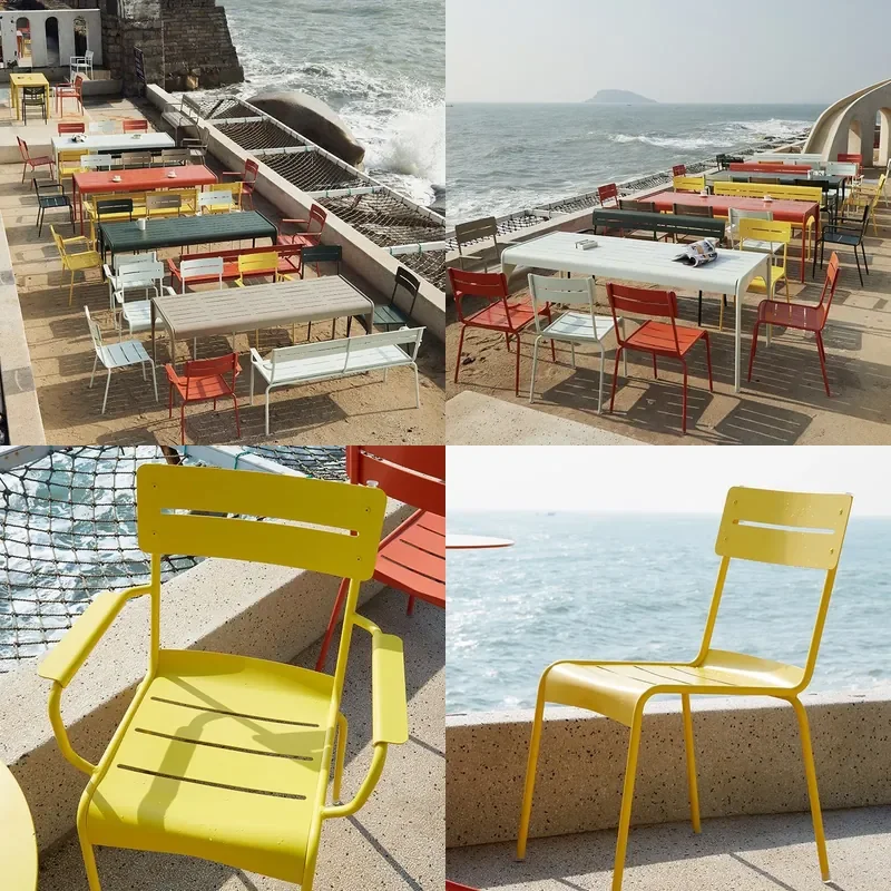 Modern Aluminum Alloy Outdoor Dining Set Colorful Patio Table and Chairs for Seaside Cafe B&B Leisure