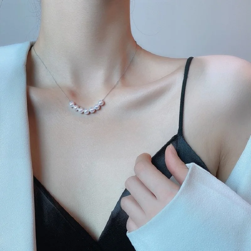 

Натуральный жемчужный кулон из 7 жемчужин АААА 5-6мм 6-7мм 7-8мм 8-9мм, белый круглый жемчуг АКОЯ, 18 дюймов/серебро 925 пробы