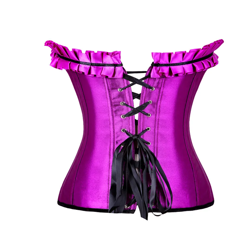 Women Gothic Burlesque Overbust Corset Sexy Purple Dancer Dress Lingerie Showgirl Top with Layed Skirt Plus Size