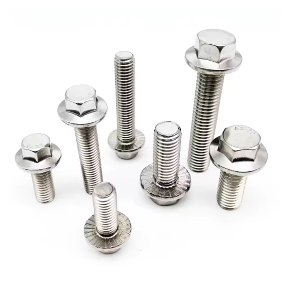 2/5/10pcs Flange Head Bolt Hexagon Hex Head with Serrated Washer Cap Screw M5 M6 M8 M10 M12 A2-70 304 Stainless Steel GB578