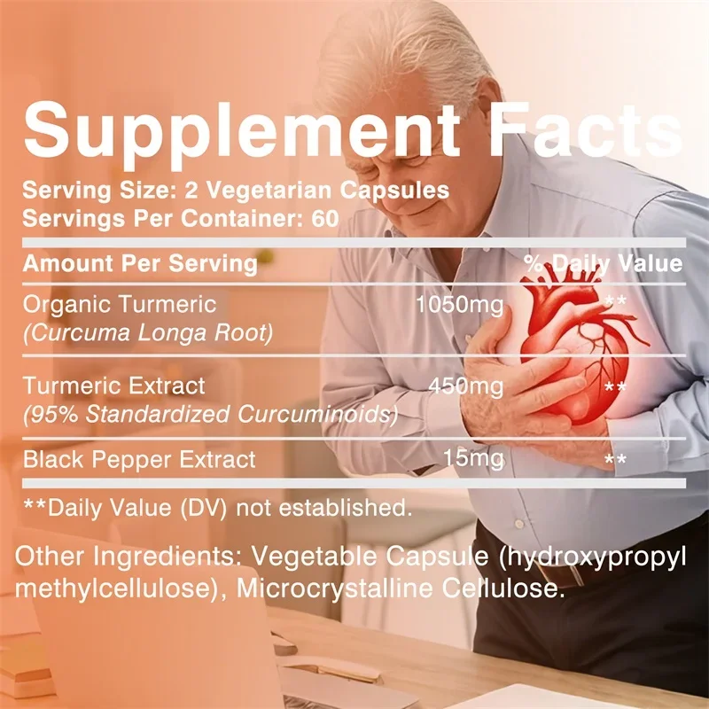 Turmeric Curcumin 1500mg - Immune System and Focus Support, Heart Health, Boosts Natural Energy, Non-GMO
