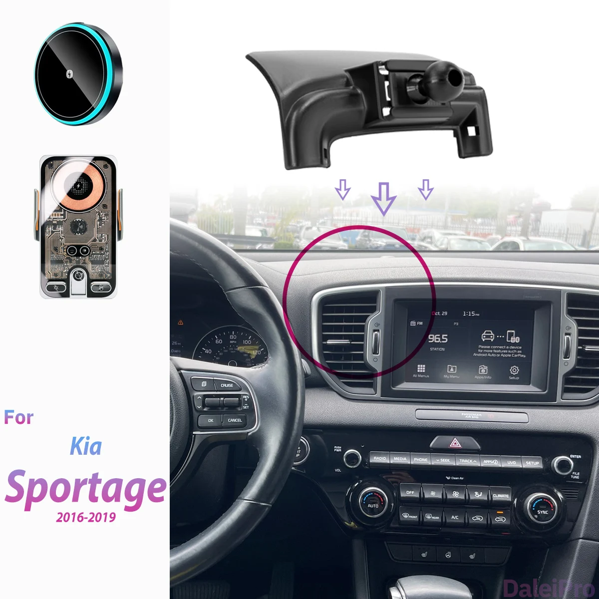 Für Kia Sportage QL 2016 2017 2018 2019 Auto-Handyhalterung Kabelloses Ladegerät Halterung mit Automatischer Klemmung Starker Magnetischer Halter – Detail 2