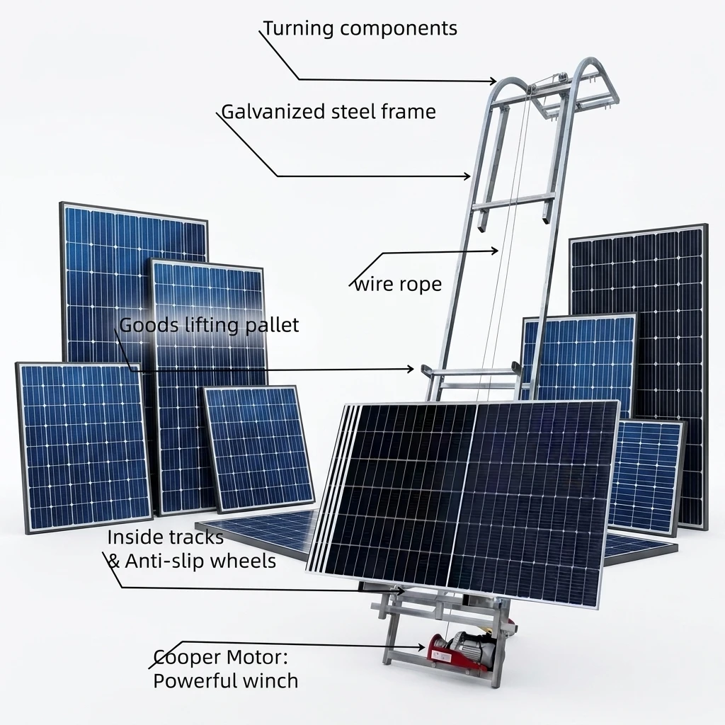 Wire Rope Construction Elevator Ladder Hoists Solar Panel Lift 150KG to 300KG Photovoltaic Panel Glass Lift Electric Steel 4-25M