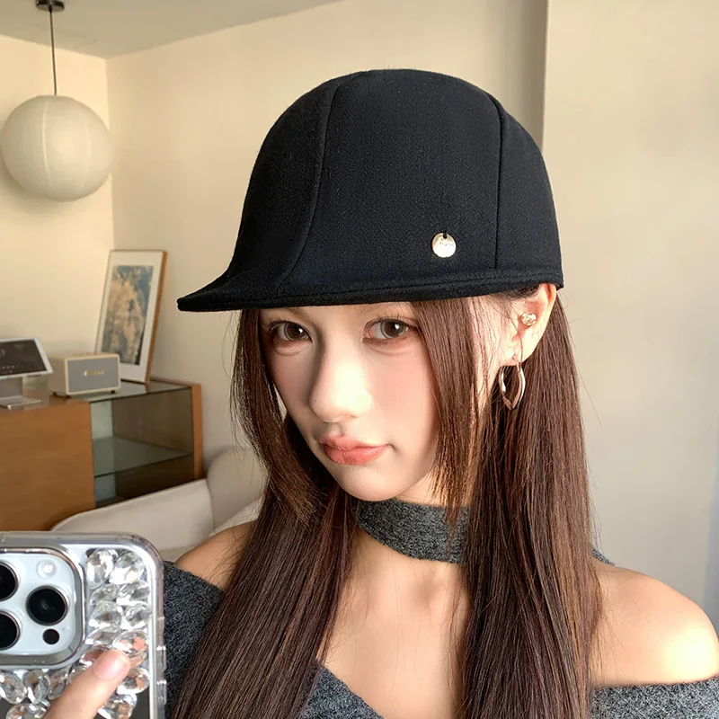 

Retro Solid Color Cotton Linen Duck Tongue Forward Hat Women Small Face Lightweight Breathable Personalized Newsboy Beret