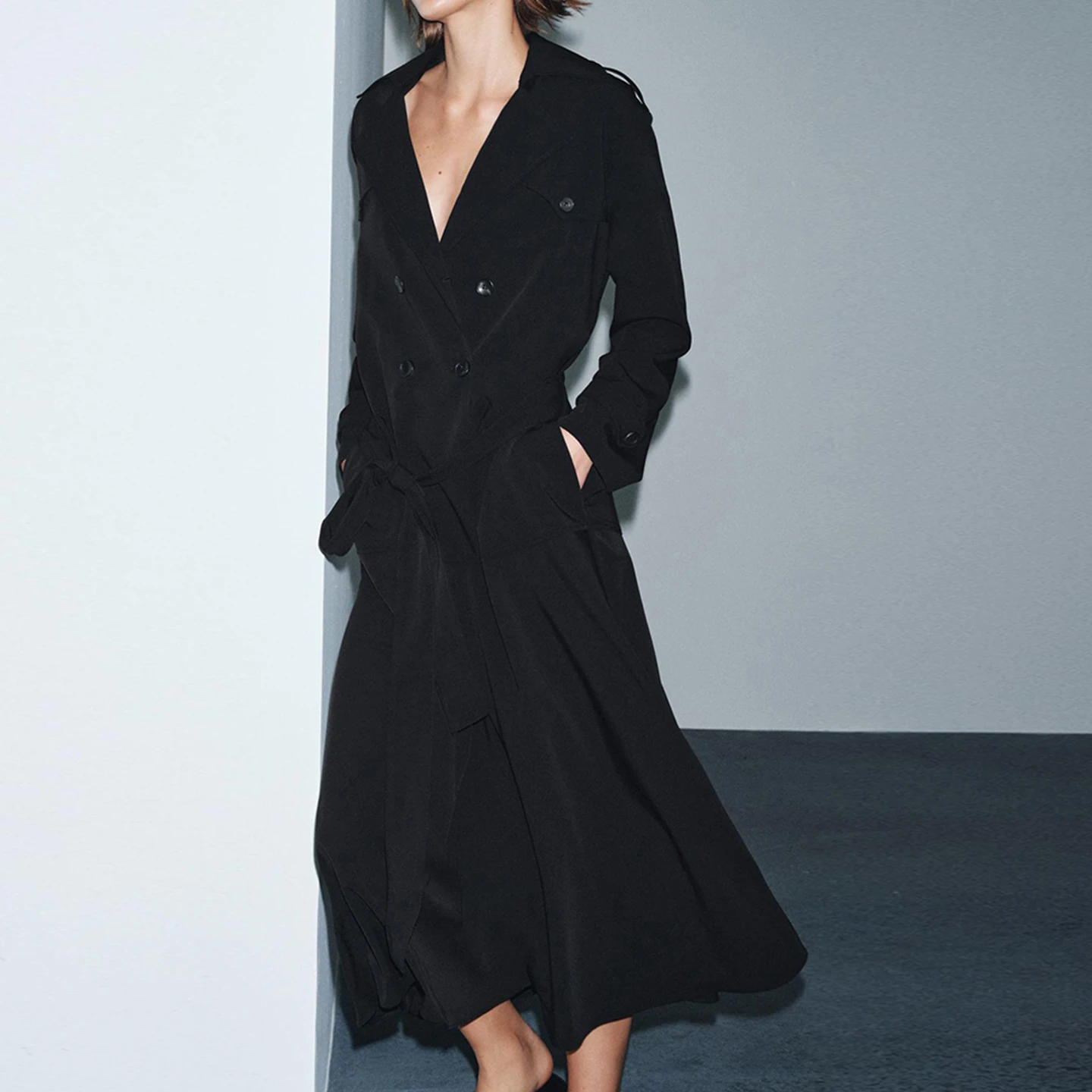 Z 2025 Winter Faionable Ele Windbreaker Sle Midi Dr Long Sve Button Closure Loose Fit Daily Wear Ladies Dr