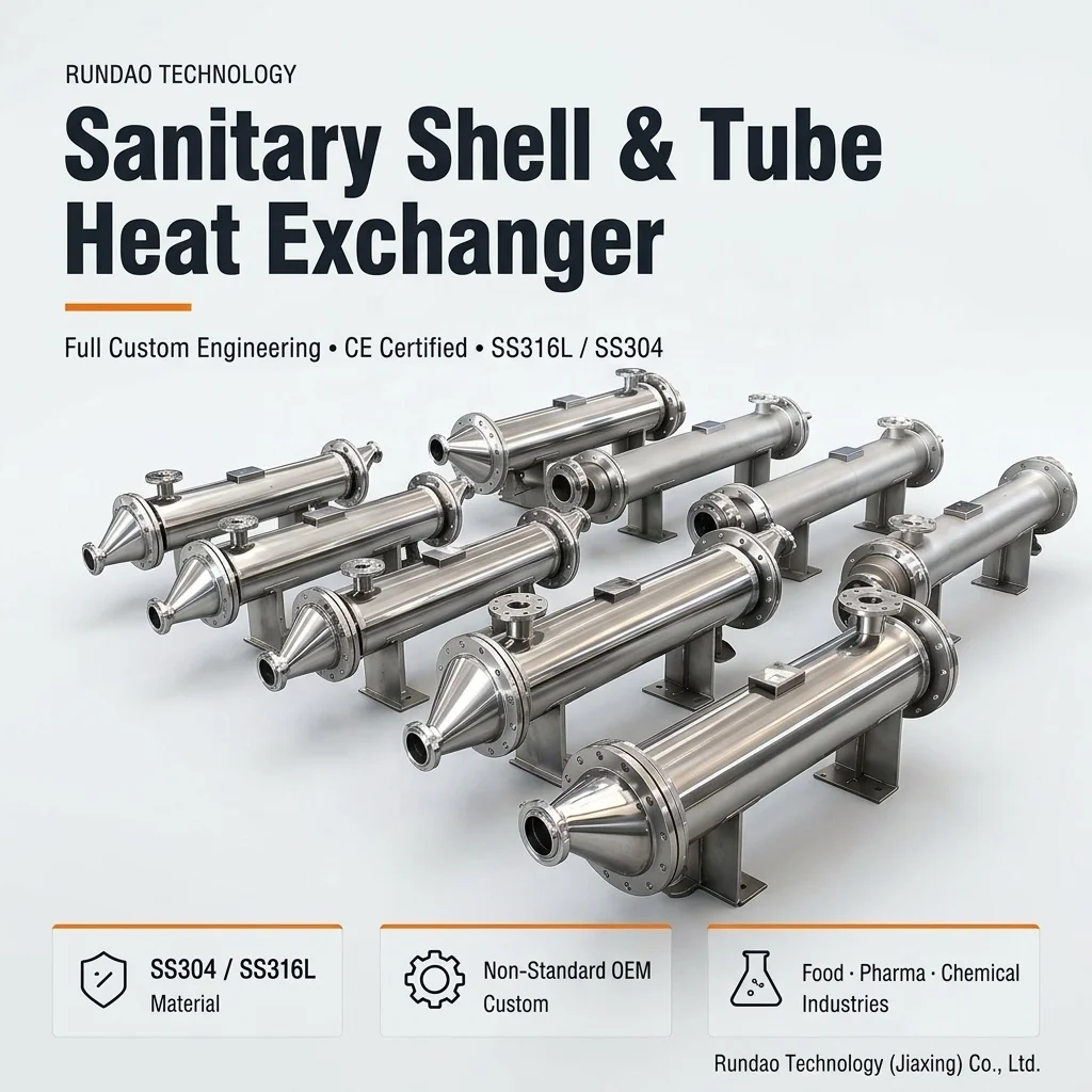 316L Stainless Steel Sanitary Tubular Heat Exchanger, Factory Direct Zero Dead Angle CIP Shell Tube Exchanger For Food Cosmetic
