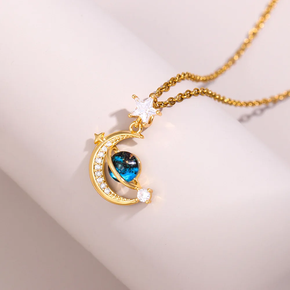 Fashionable and Exquisite Dream Planet Star and Moon Pendant Necklace Pendant Necklace Is The First Choice Gift for Friends