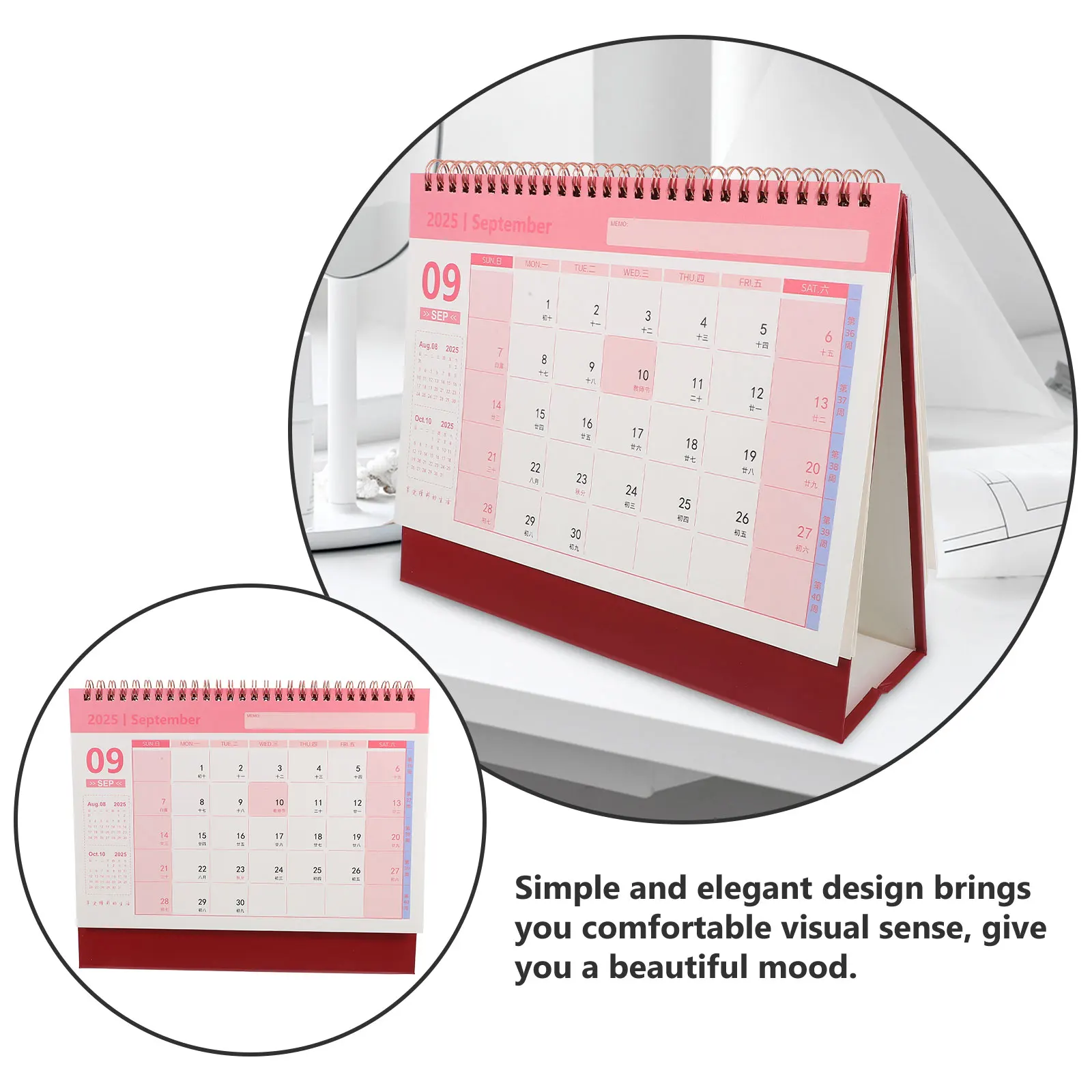 

Gold Stamping Calendar Desk Standing Family Delicate Diary Daily for Decoration