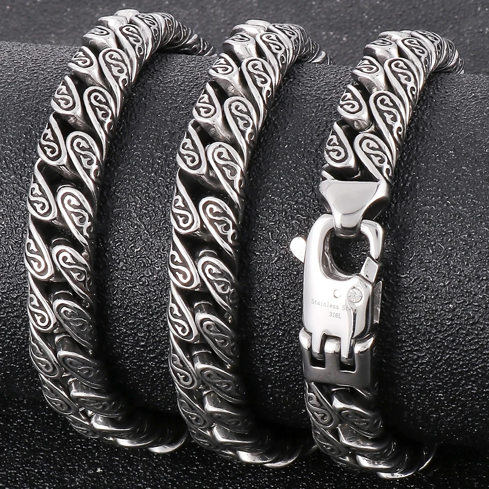 Vintage 316L Stainless Steel Choker Necklace For Men 45--70CM Long 12MM Wide Link Chain Men's Necklaces Steampunk Male Jewelry