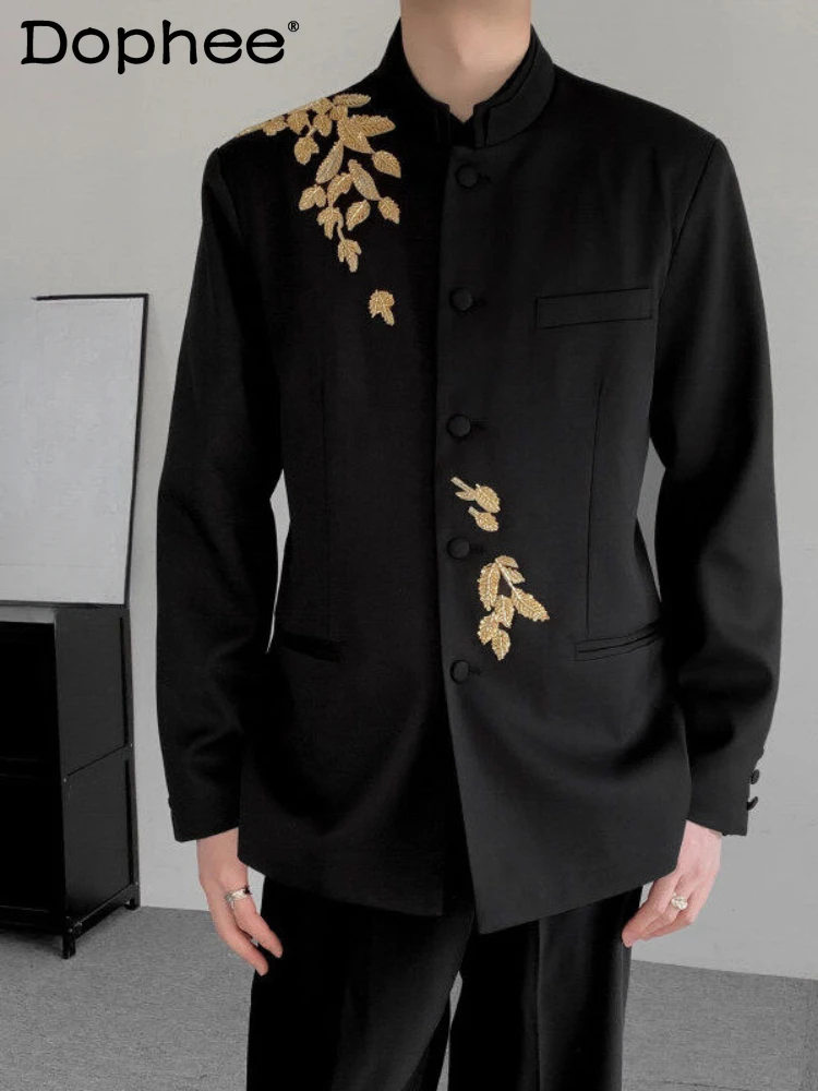 

Men's 2025 New High End Stand Collar Handmade Beaded Chic Jackets Trendy Tailored Coats Long-sleeve Single-breasted Suit Jackets