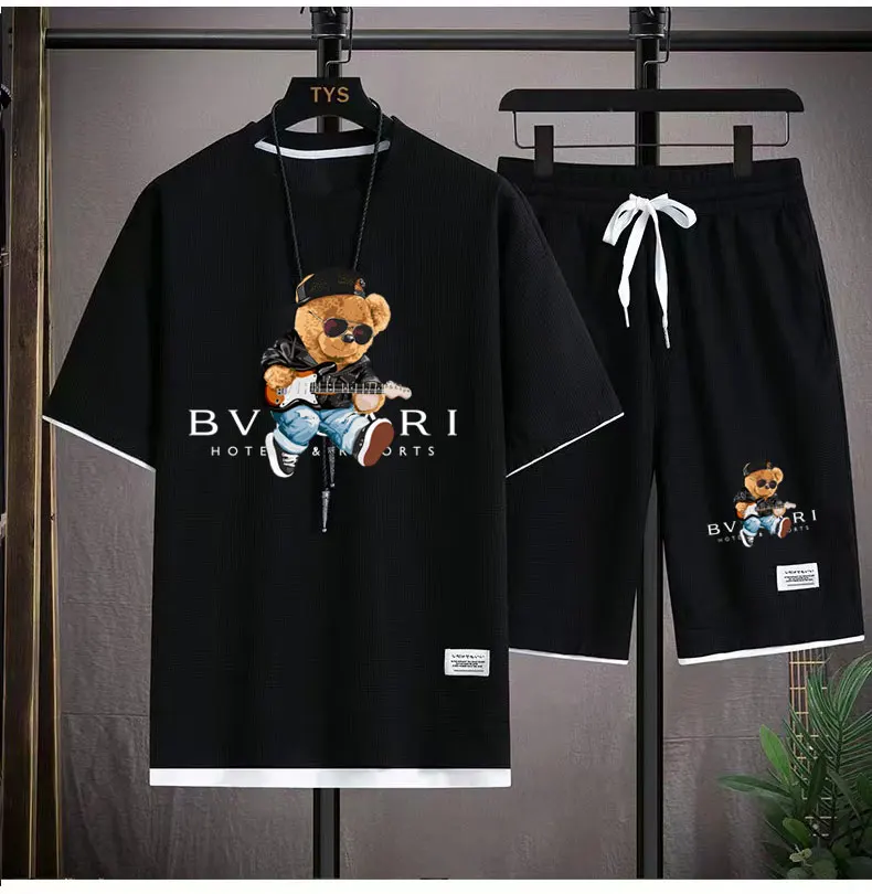 2024 Korean fashion Printed bear T-Shirts Shorts Men\'s Sets Luxury leisure 2 Piece Outfit Streetwear Summer Quality Tracksuit