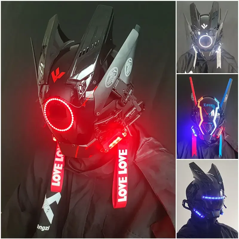 Cyberpunk Mask Round Light Wing Braid Triangle Light Music Festival LED Luminous Technology Sense, Boys Gift