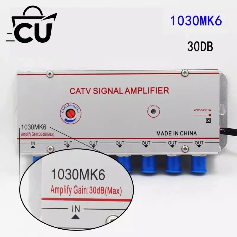 Household 4-Way TV Signal Amplifier 30dB, 45-860MHz Cable TV Antenna Booster Signal Enhancer