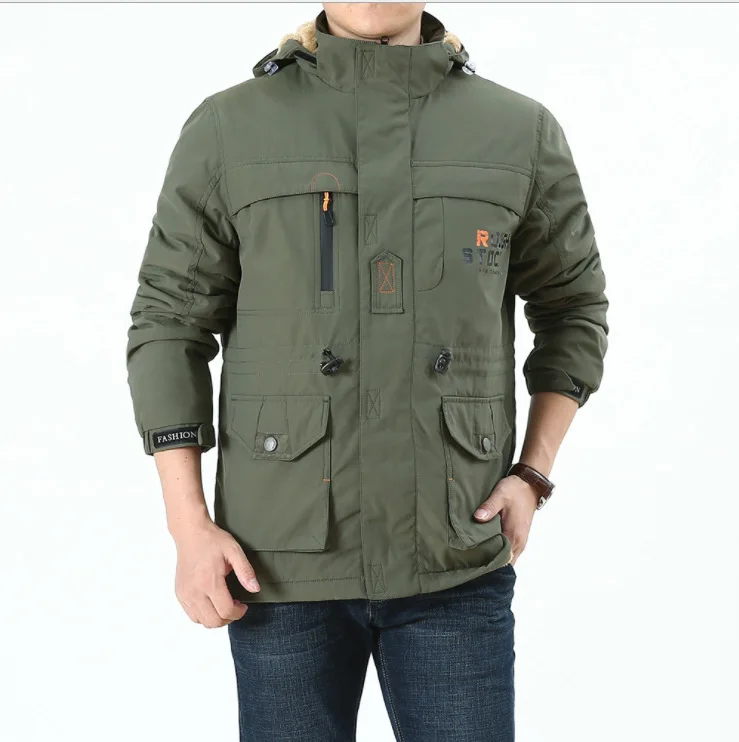 2024 Autumn/Winter New Men's Parka Coat Outdoor Mountain Climbing and Skiing Lined fleece-lined Windproof Warm Cotton Jacket