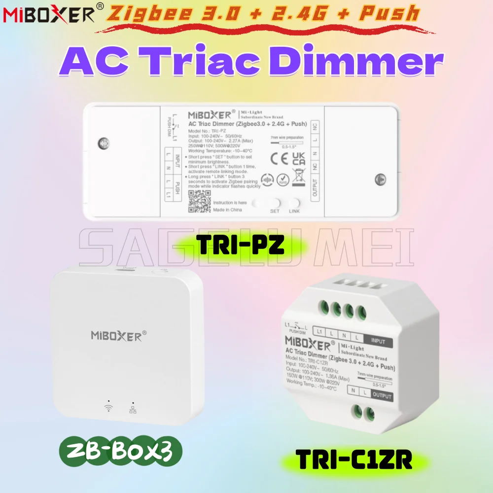 New Mi Light Miboxer TRI-C1ZR/TRI-PZ(500W) 110-220V AC Triac Dimmers RF/WiFi/Voice Control Support Multimode Gateway ZB-Box3