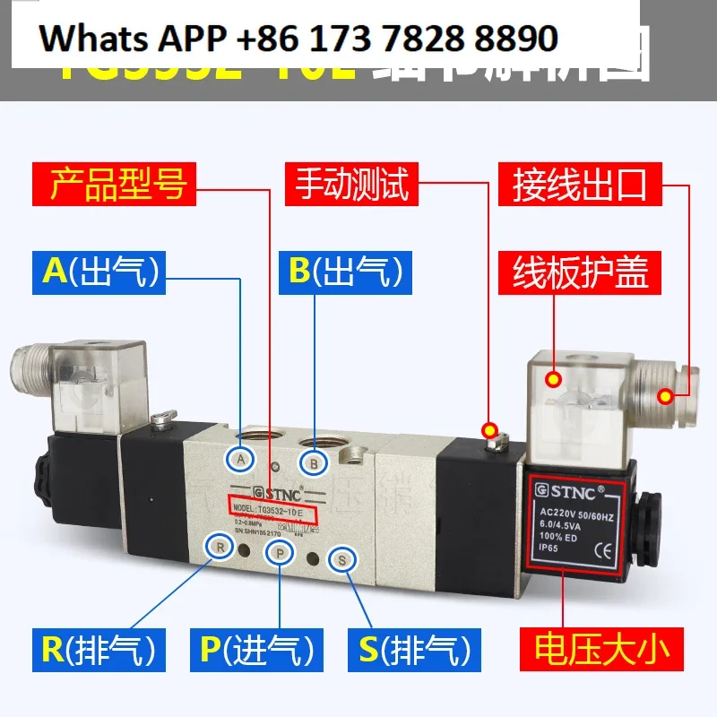 الأصلي STNC سونو Tiangong نوع التسرب الأوسط TG3522-08E صمام الملف اللولبي الهوائي ثلاثي المواضع بخمسة اتجاهات TG3532-10E #2