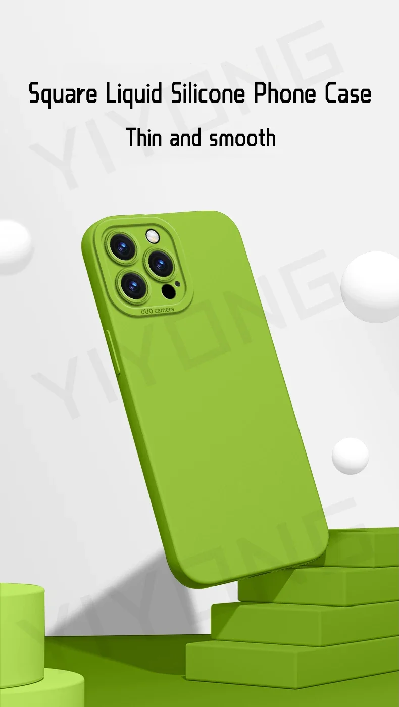Handyhüllen für iPhone Air 17 16 18 Pro Max 17e 16e 15 14 Plus 13 Mini, YIYONG Quadratische Seidige Flüssigsilikon-Softcover – Detail 3