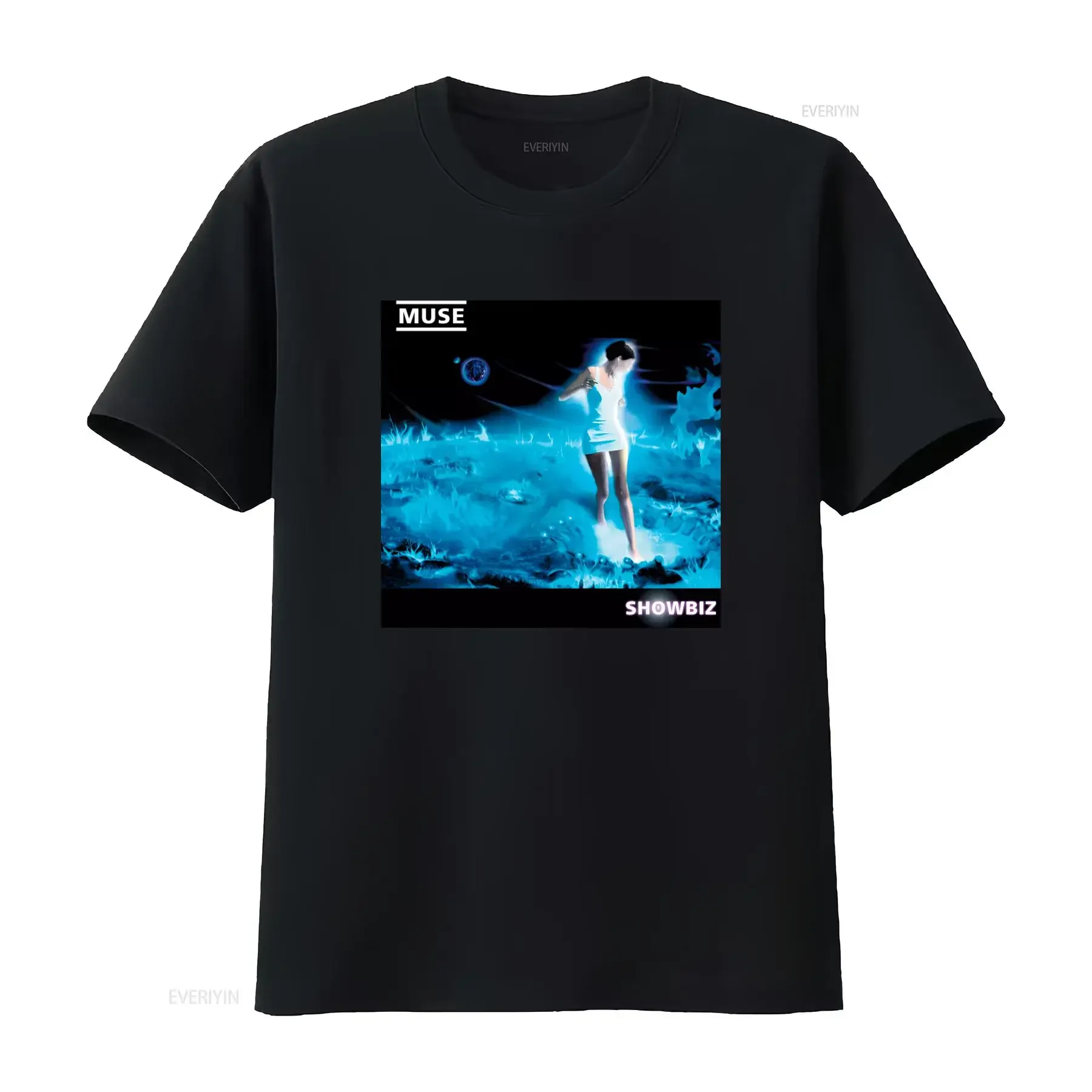 Muse Showbiz Matt Bellamy Official Men's T Shirt Futuristic Blue Glow Design vintage Washed streetwear Stretched Stylish