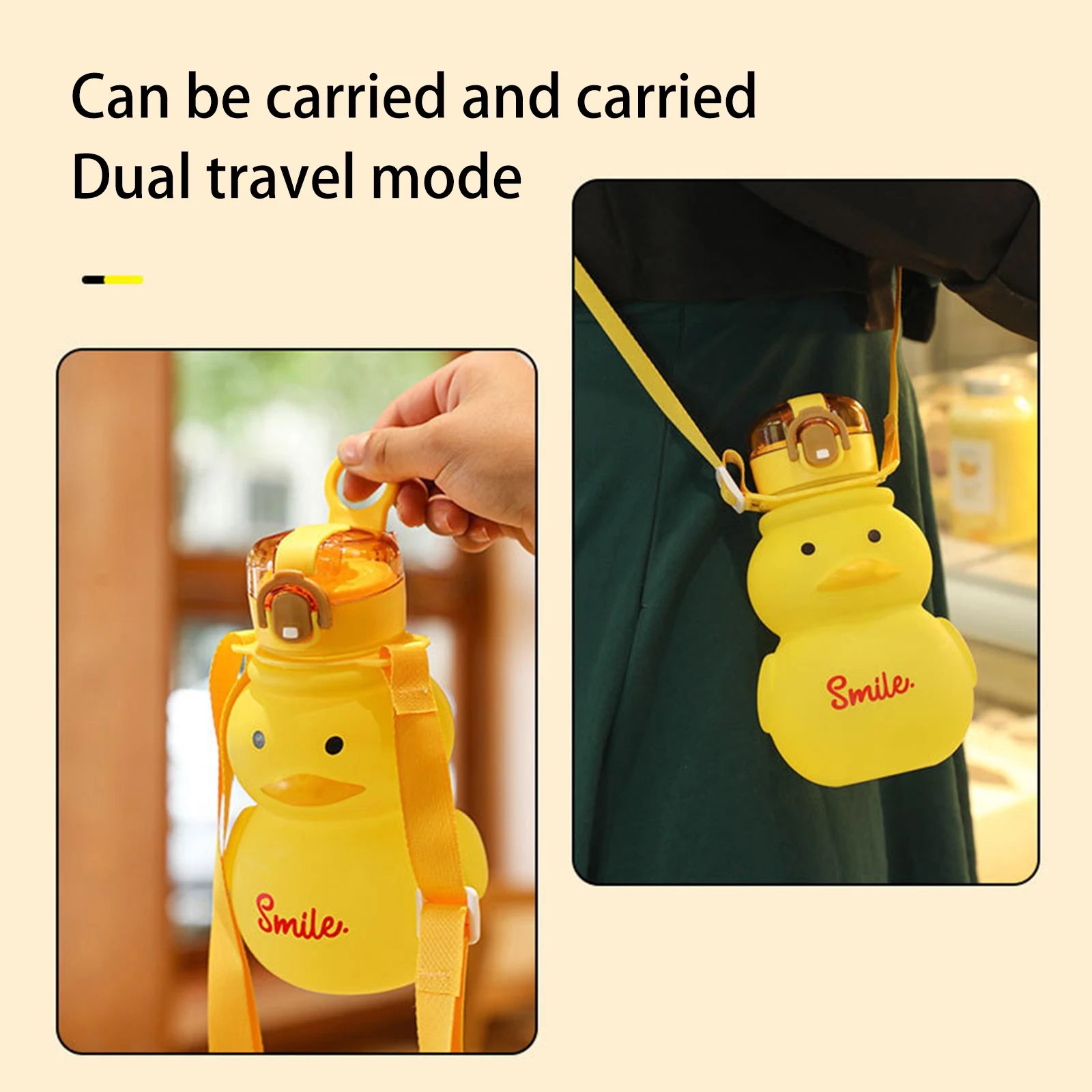 650ml Cute Water Bottle for Girls with Straw Portable Children\'s Kawaii Duck Kettle Summer Large Capacity Plastic Drinking Cup