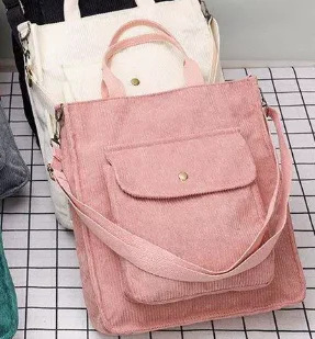 1 Stück Cord-Umhängetasche für Damen, Vintage-Einkaufstaschen, Reißverschluss, für Mädchen, Studenten, Büchertasche, Handtaschen, lässige Tragetasche mit Außentasche – Detail 11