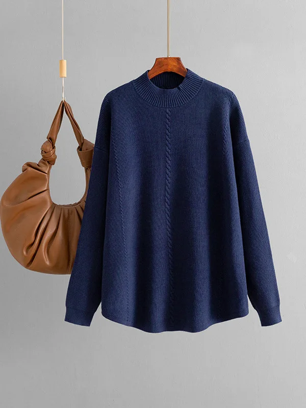 

Свободный вязаный однотонный свитер High Ne Twisted f с высоким воротником, длинный све, женский модный весенний сезон, верхний свитер