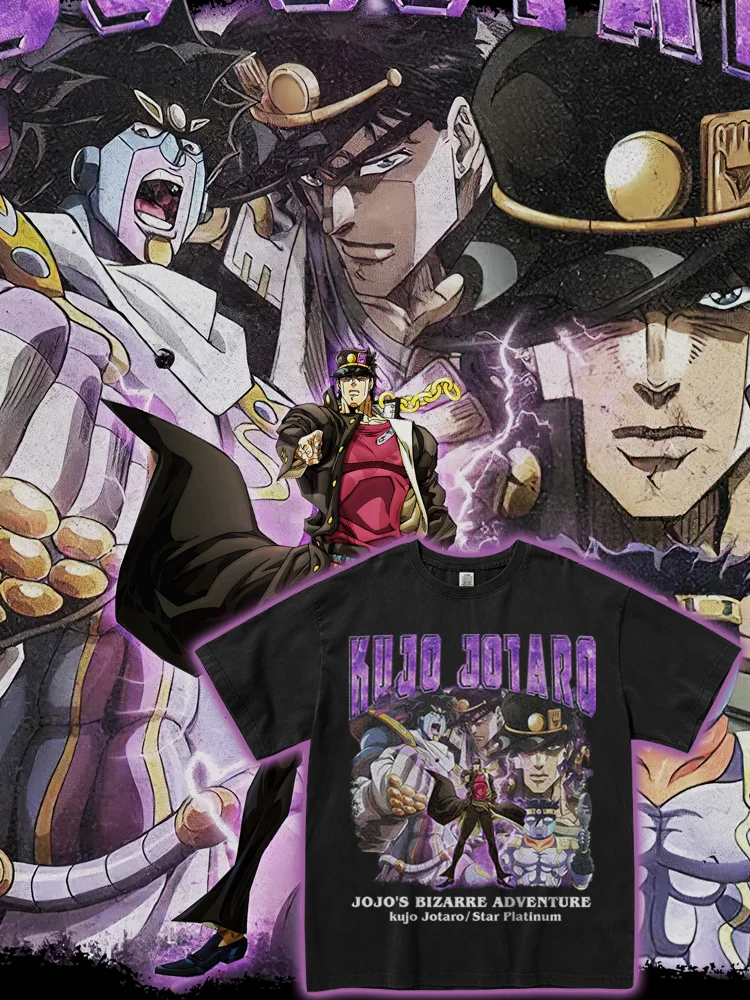 

Japanese Summer Short-sleeved T-shirt Men's Summer New Japanese Anime JOJO's Wonderful Adventure Loose Half-sleeved Top Tide