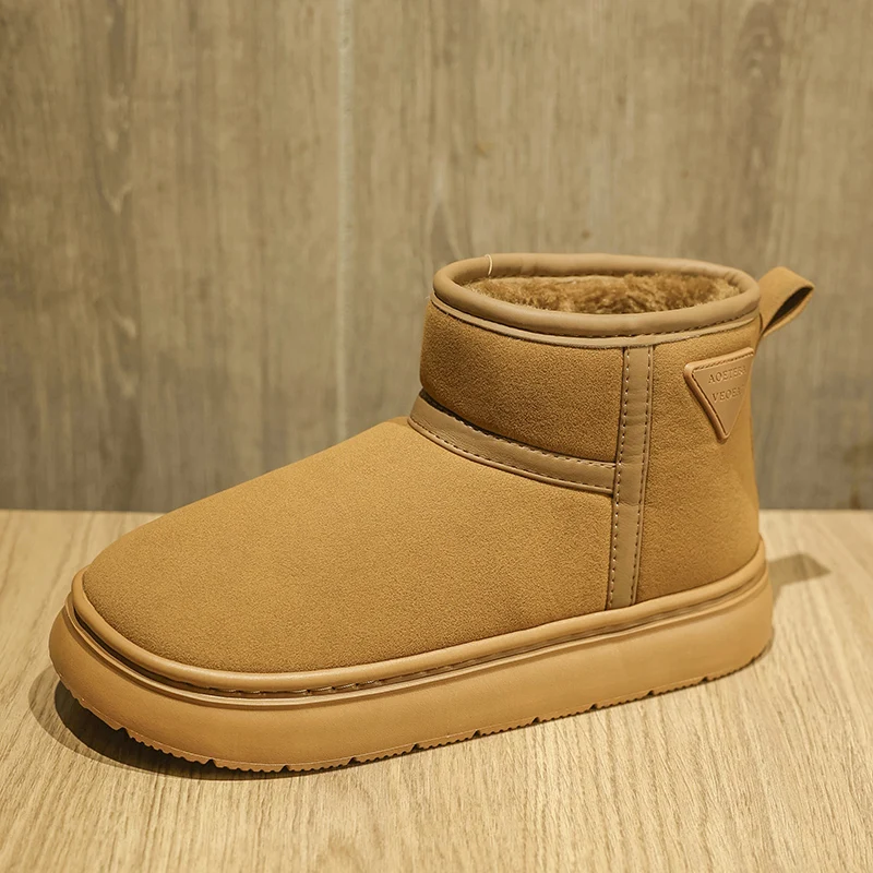 

Winter Leather Snow Boots Man Plush Anti Slip Thermal Insulated Men Ankle Boots Fur Platform Fleece-Lined Outdoor Casual Shoes