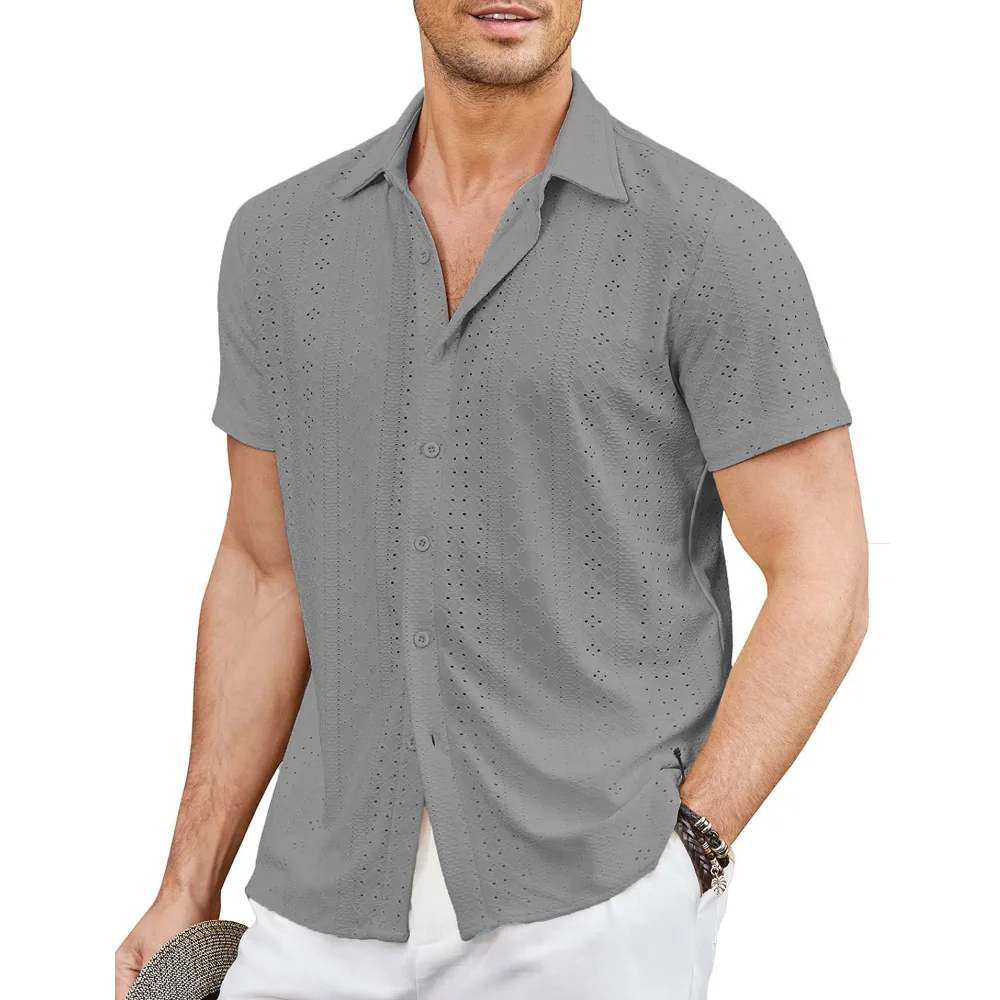 Men's Beach Shirt Short Sleeve Casual Vacation Shirt Summer Top