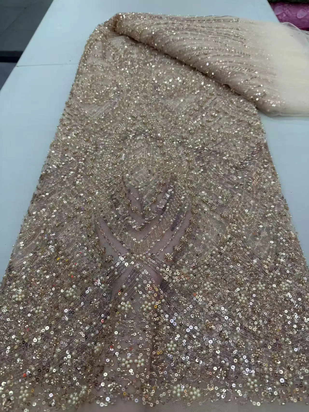 

Latest 2025 African Nigerian High-Quality Tulle Lace Fabric with Embroidery 5 Yards for Prom Dresses Sequin Sewing DP0362