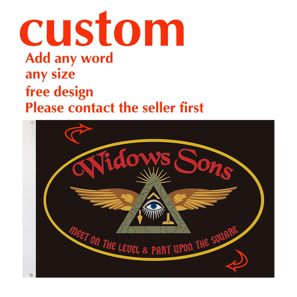 Masonic Flag Widows Sons 3X5FT 90X150CM Banner Brass Metal Holes Customizable Add Any Word, Any Size, Free Design