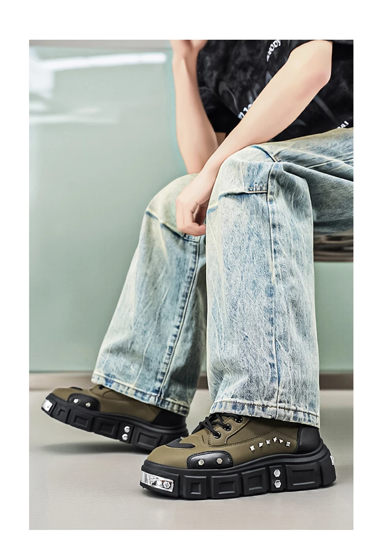 Modische Herren-High-Top-Stiefel, dicke Sohle zur Erhöhung der Körpergröße, vielseitige Freizeitschuhe – Detail 22