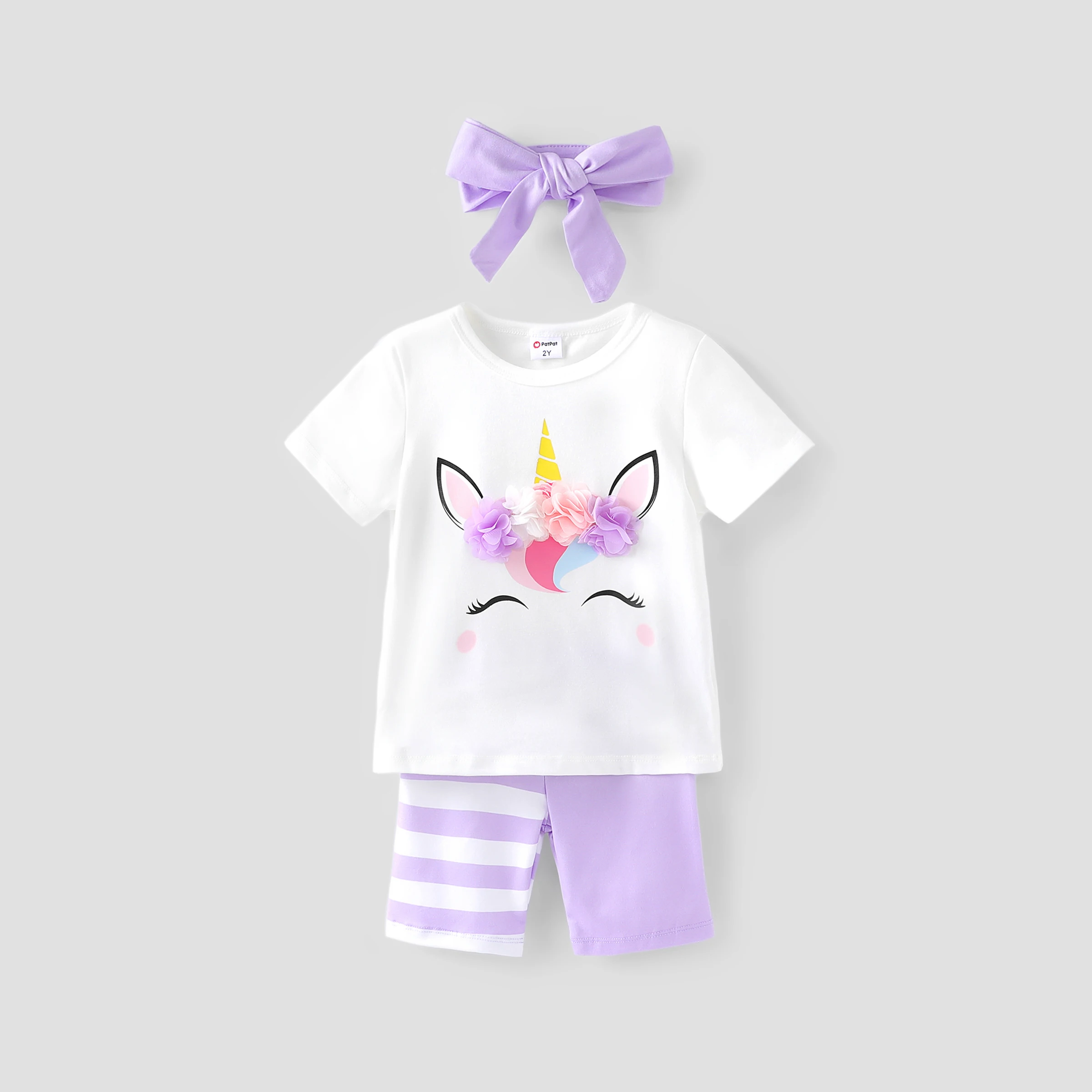 

PatPat Toddler Girl 3pcs Unicorn Print Tee and Shorts and Headband Set