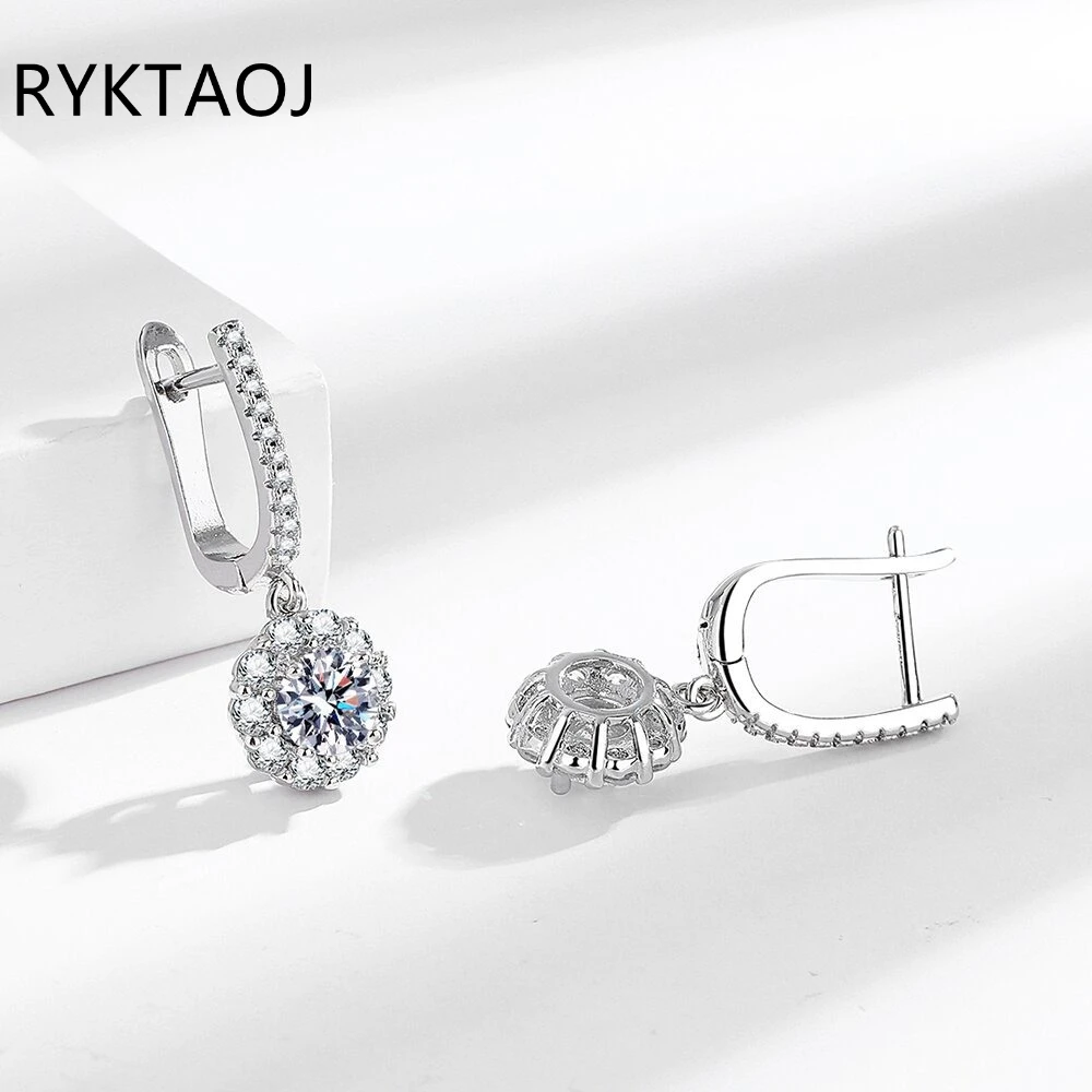 925 Sterling Silver Round Halo Cubic Zirconia Drop Earrings for Women, CZ Paved Leverback Dangle Earrings Wedding Jewelry Gift