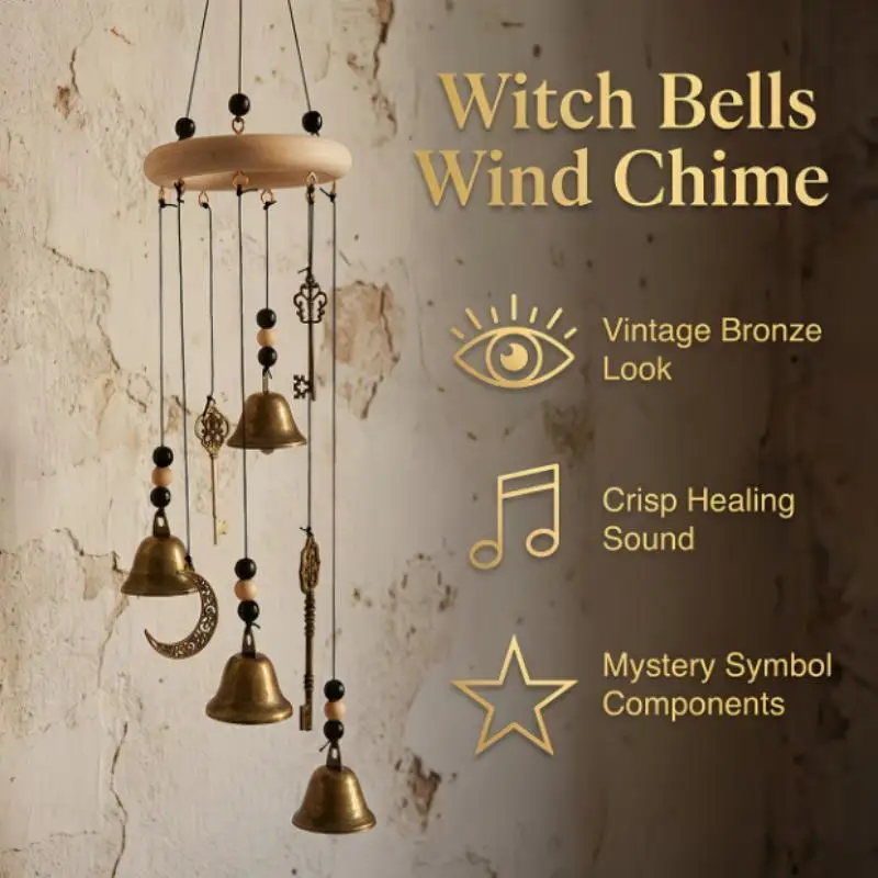 Vintage Witch Bells Wind Chime Moon Star Metal Hanging Ornament Home Wall Decor For Indoor Patio Garden Door Decoration Gift