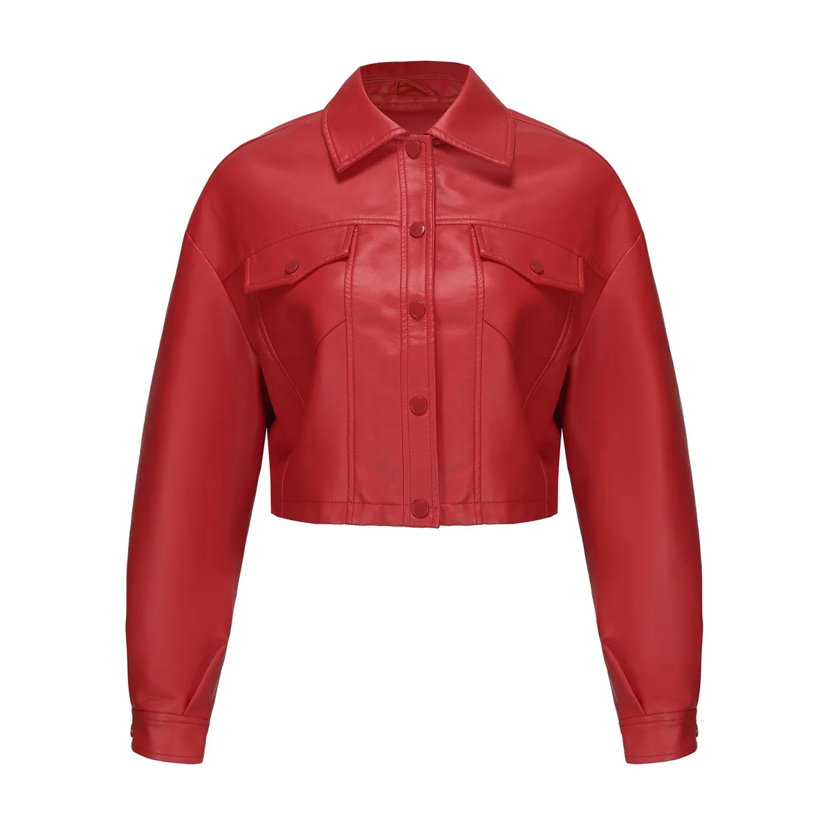 Autumn plus size new loose casual leather jacket for women, long sleeved, single breasted, women's short motorcycle jacket