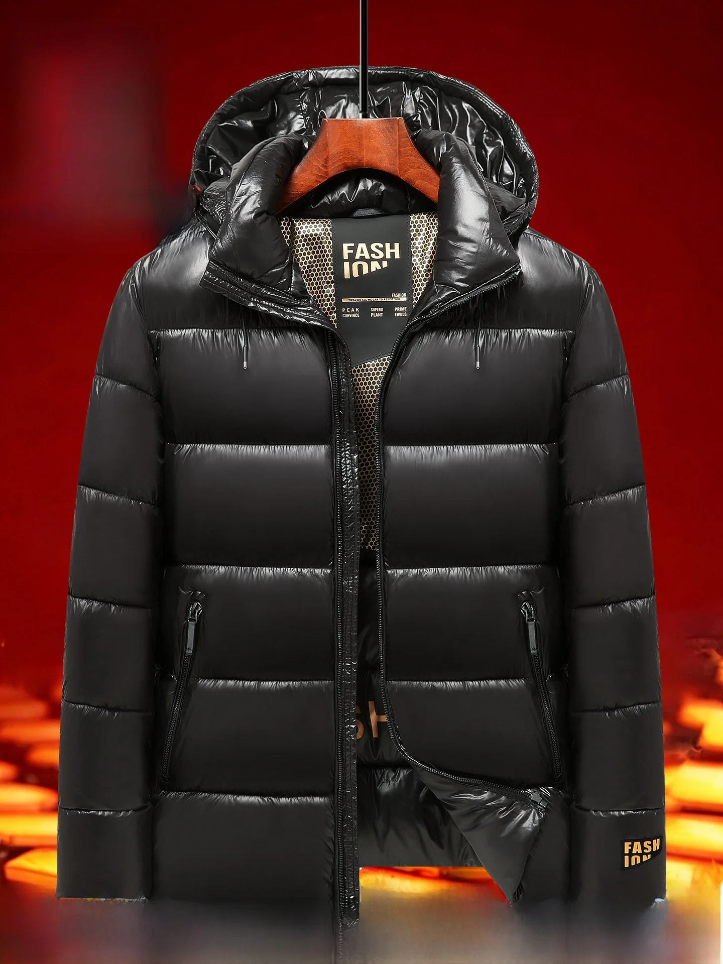 Graphene Thermal Black Gold Cotton Jacket Men's Winter Windproof Warm Detachable Hat Casual Bread Cotton Coat Men 88268