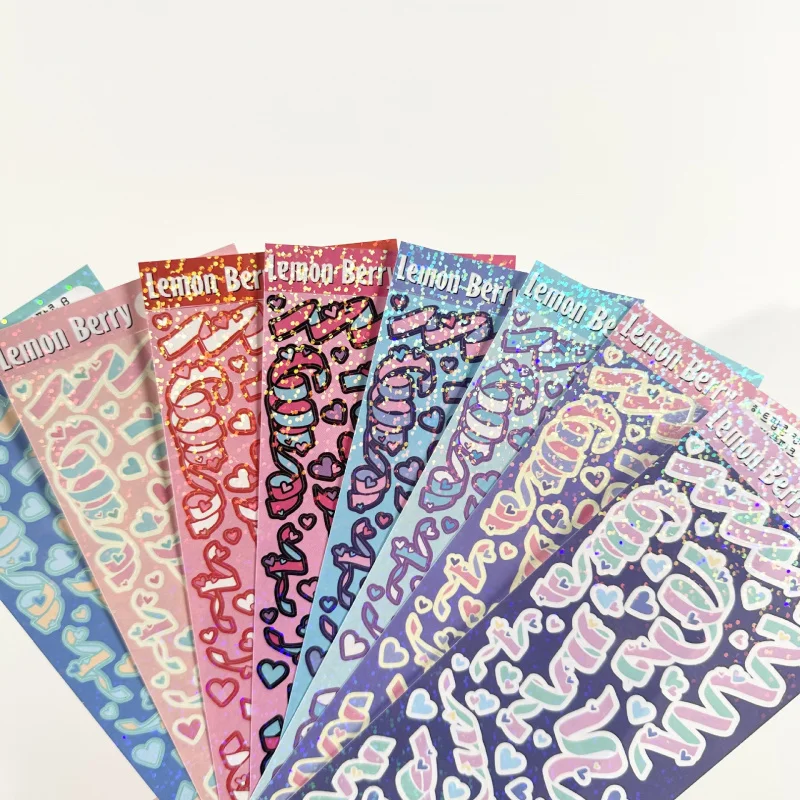 1/8pcs Korean Laser Glitter Love Ribbon Stickers Diary Notebook Handbook Cute Cartoon DIY Decorative Stickers