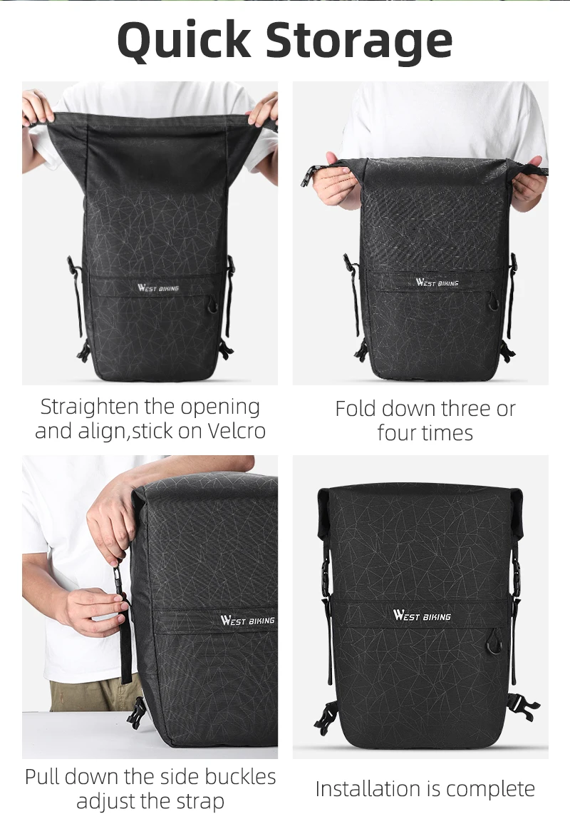 WEST BIKING Wasserdichte Fahrradtasche 17-29L Große Kapazität Fahrrad-Gepäckträgertasche Langstrecken-Reisetasche MTB Rennrad Zubehör – Detail 16
